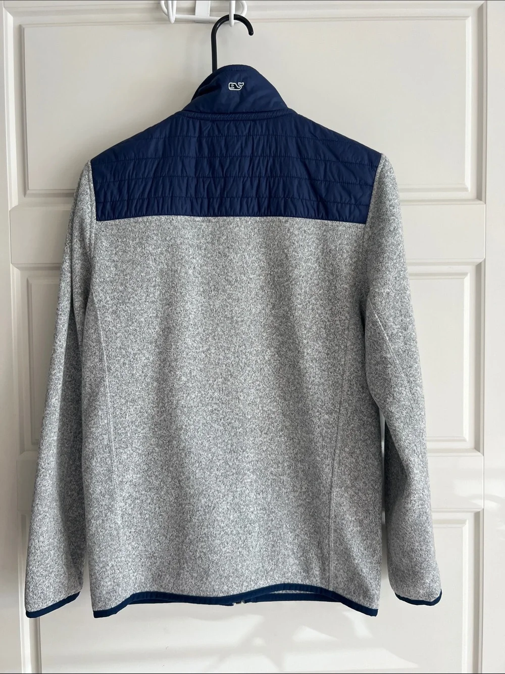 Vineyard Vines Kids Gray Fleece Jacket with Navy Quilted Yoke
